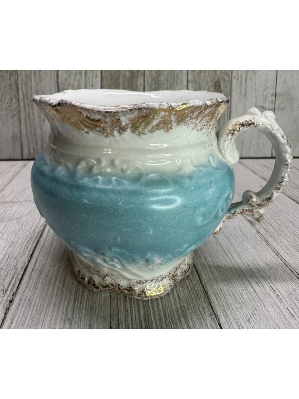 Vtg W.H Grindley &Co England Creamer Pitcher Porcelain Blue White Gold 3.5